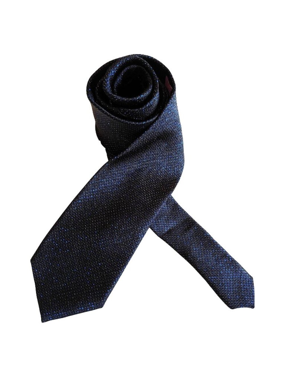 Burma Bibas Black Silk Blue Metallic Lurex Textured Woven Neck Tie Cocktail